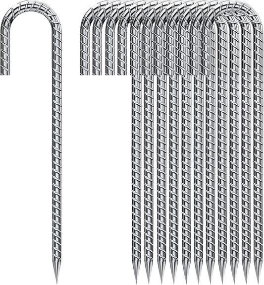 Ground Stakes 12 Inch, Yard Camping Stakes J Shaped 20 Pack Rebar Heavy Duty for Garden Dog Fence