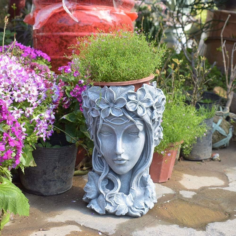 Sungmor Creative Goddess Head Planter Statue for Garden Ornaments | 9×9×14 Inch Premium Resin |