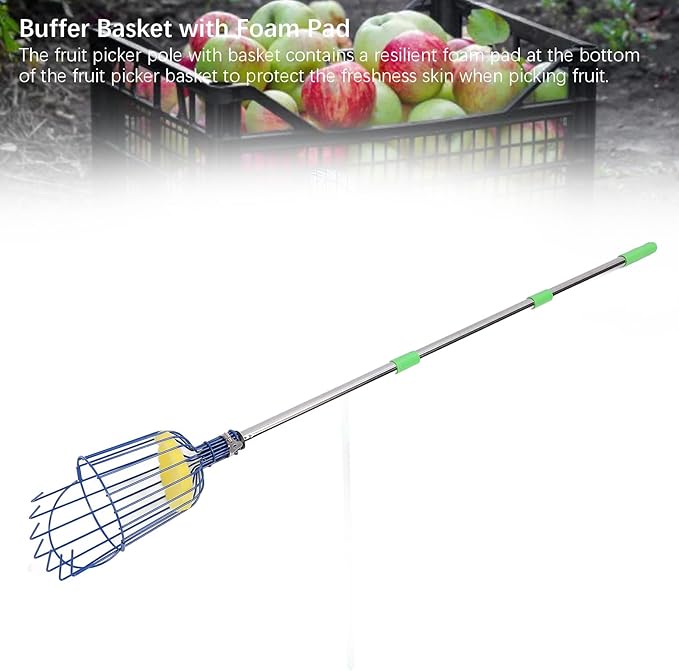 Fruits Catcher,Stainless Steel Fruit Picker Tool with Basket Pole Fruits Catcher Tree Picker Length