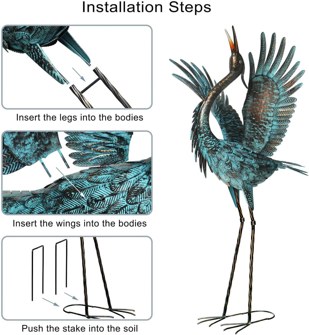 Natelf Garden Crane Sculptures & Statues, Blue Heron Decor Outdoor Large Bird Yard Art, Standing