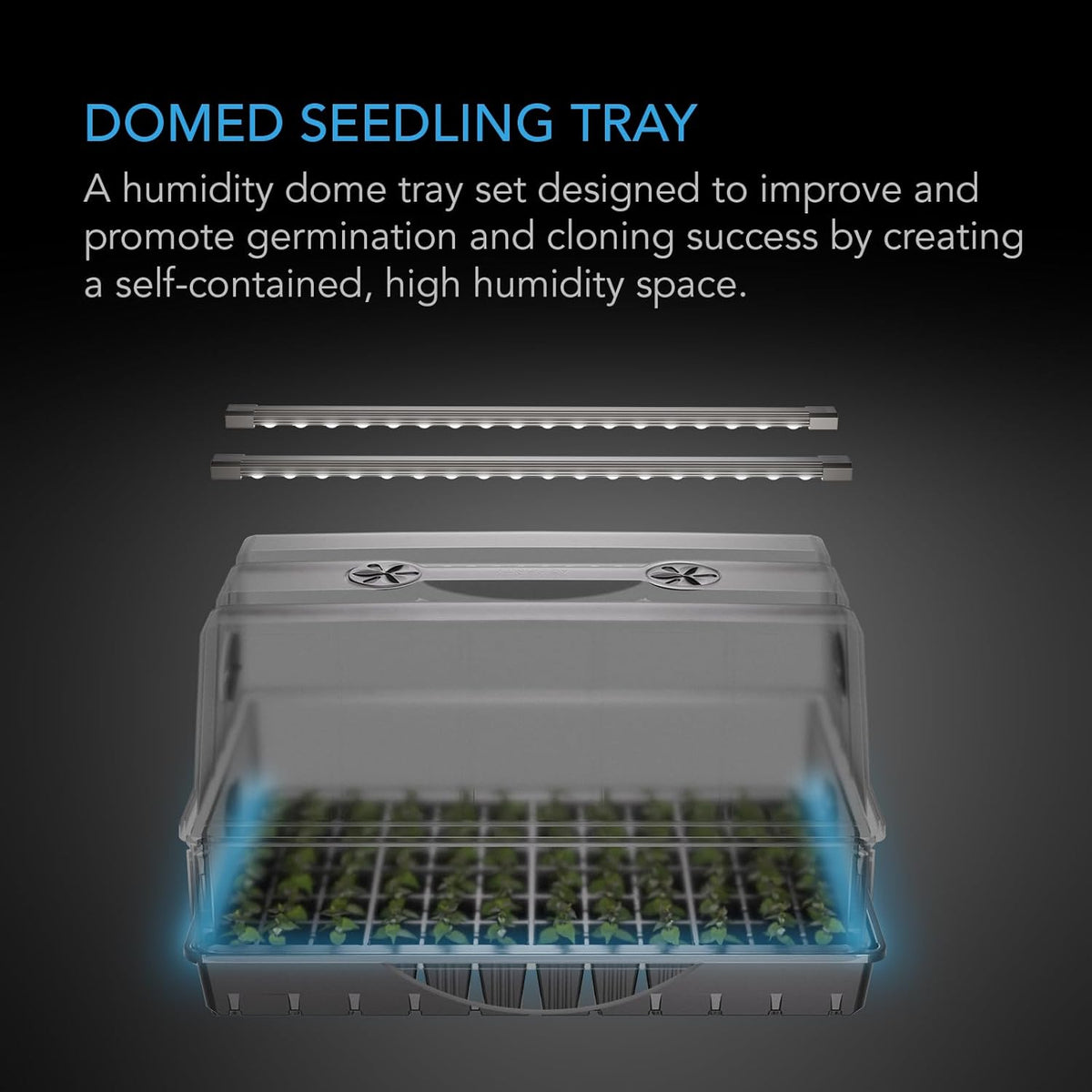 AC Infinity Heavy-Duty Large Humidity Dome w/Full Spectrum LED Grow Light Bars, Samsung LM301H EVO