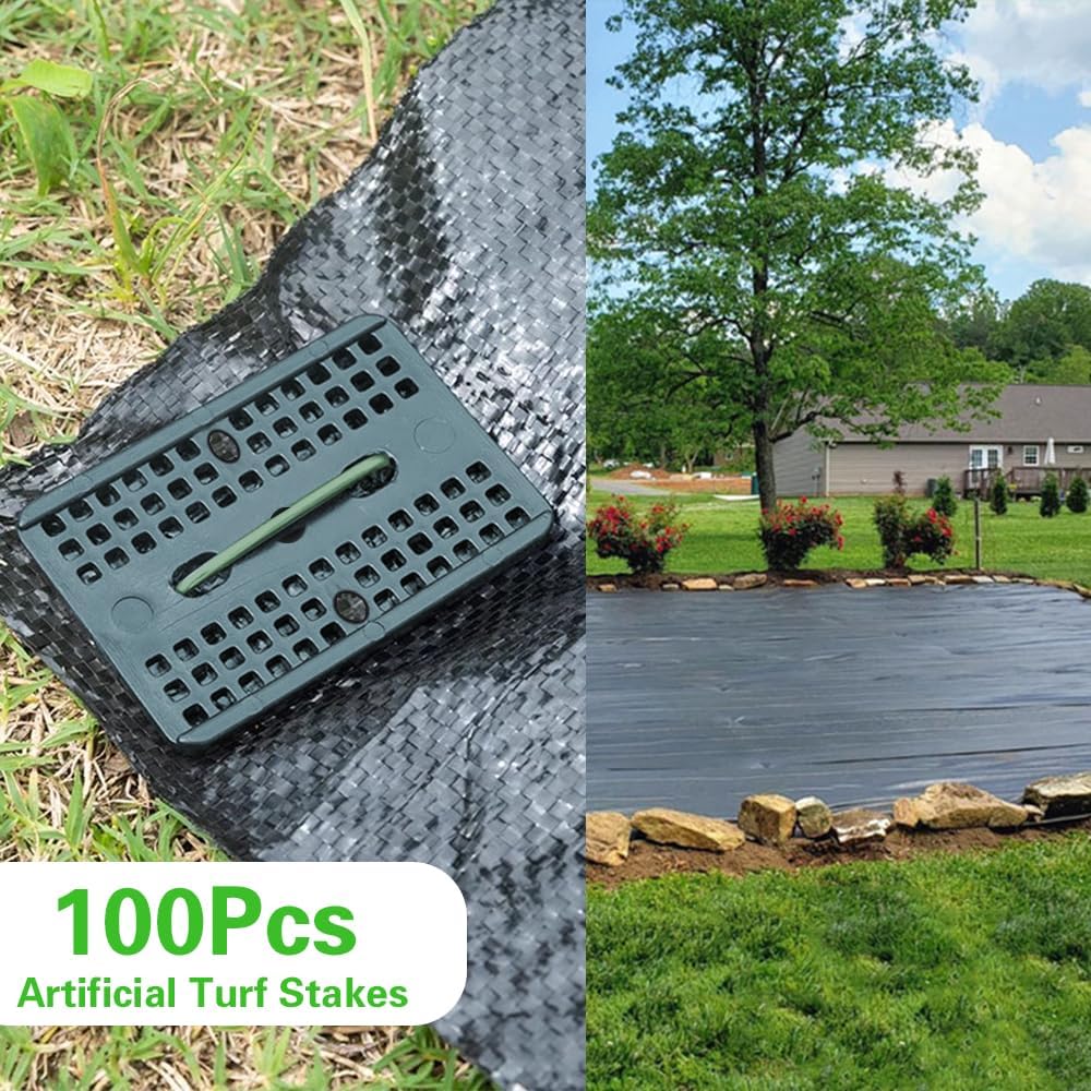 Bakulyor 100 Pcs Green Artificial Turf Stakes Anchor + 100 Pcs Buffer Washer, 6 Inch 11 Gauge