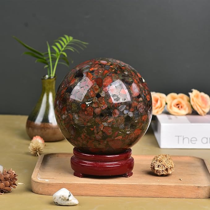 JIC Gem Large Brazilian Red Agate Crystal Sphere Gemstone Sphere Red Healing Crystal Ball with