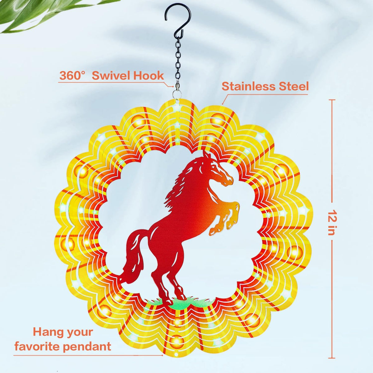 Horse Wind Spinners Horse Gifts for Women/Girls/Men 12 inch 3D Stainless Steel Hanging Wind Spinner