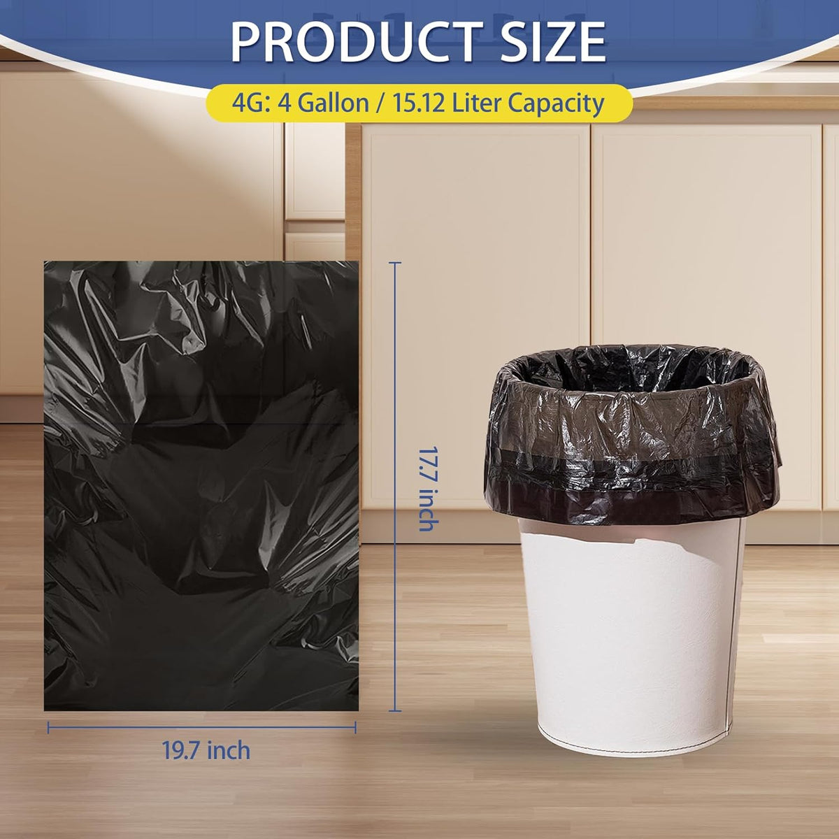 Small Trash Bags 4 Gallon - 0.94 Mil Thick 220 Count Heany Duty 15 Liters Black Garbage