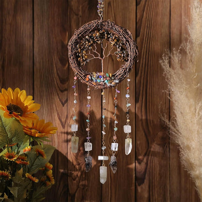 TUOKING Crystal Suncatchers for Window Tree of Life Brown Crystals Vine Wreath Sun Catchers Rainbow