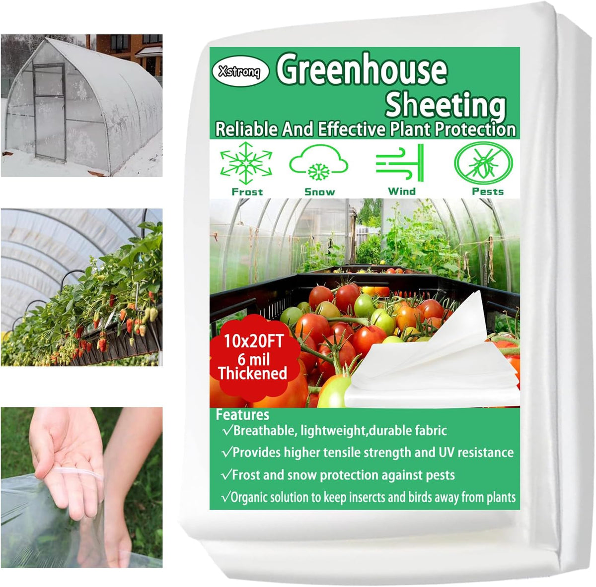 10FTx20FT Greenhouse Plastic Sheeting, 6 Mil Thick Clear Polyethylene Film, Waterproof Wind Frost