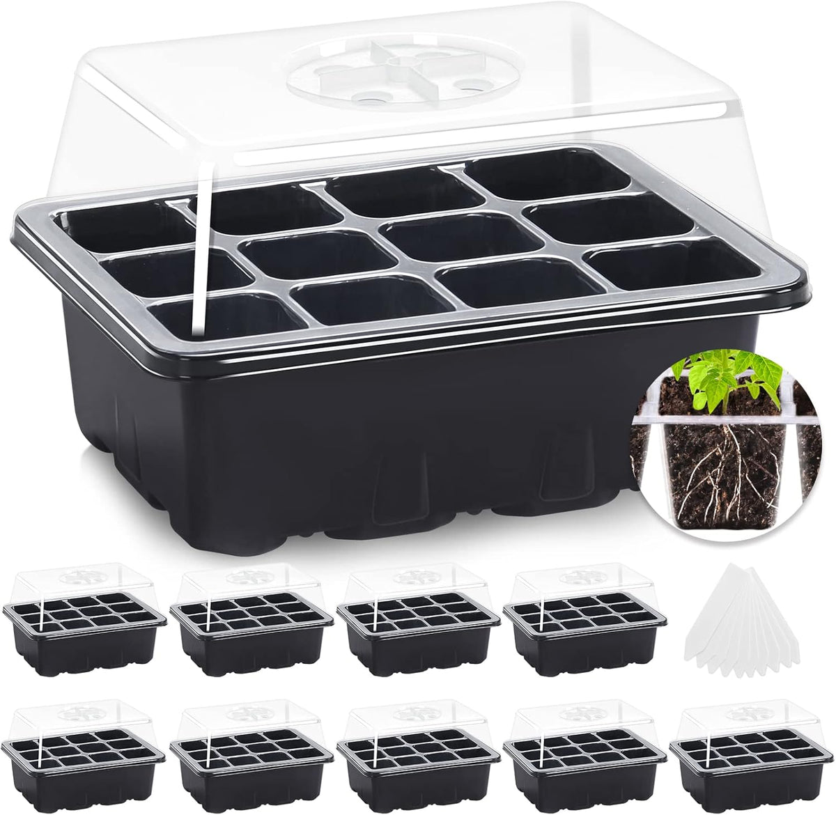 MIXC 10 Packs Seed Starter Tray Seed Starter Kit with Humidity Dome (120 Cells Total Tray) Seed