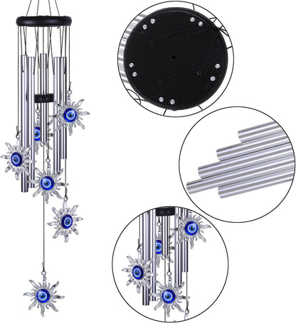 Blue Evil Eye Sun Wind Chimes Outdoor Decor, Mobile Sun Evil Eye Windcatcher, Evil Eye Sun Wind