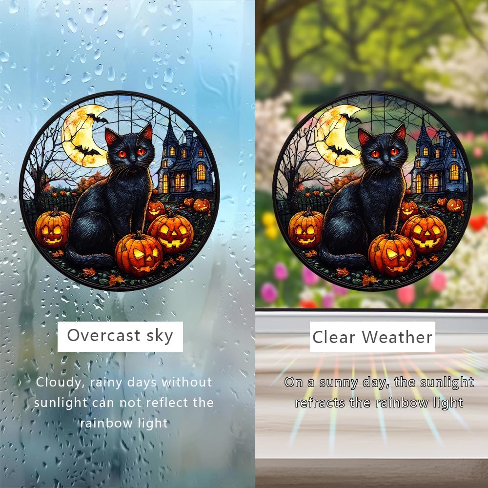 Halloween Sun Catcher - 8 Inch Round Suncatcher for Window Hanging Decoration - Creates Indoor