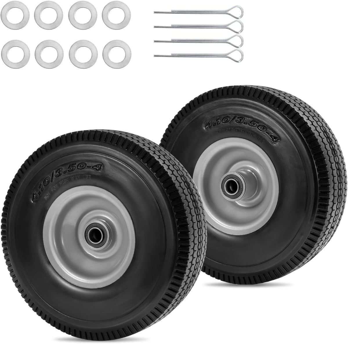 10" Solid Tire Replacement 4.10/3.50-4 Flat Free Tire and Wheel for Garden Carts, Hand Trucks