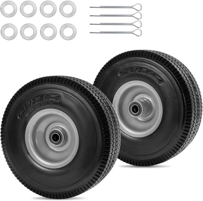 10" Solid Tire Replacement 4.10/3.50-4 Flat Free Tire and Wheel for Garden Carts, Hand Trucks