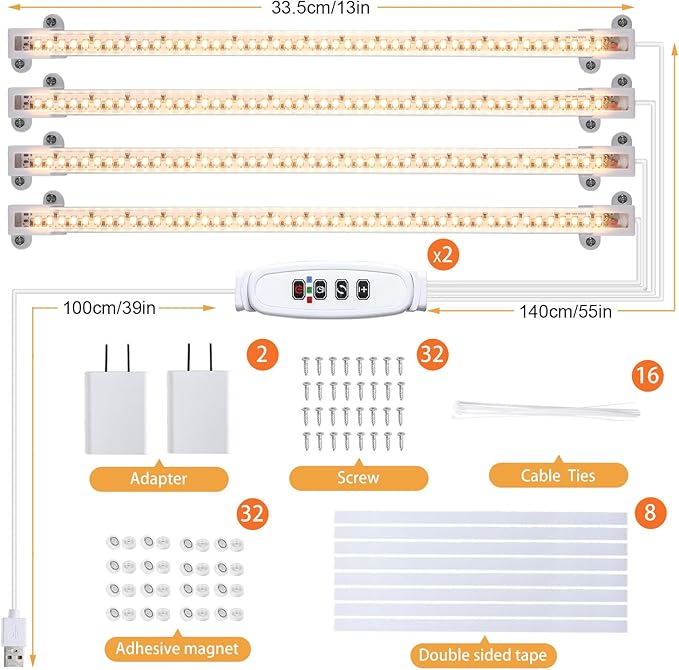 LED Plant Grow lamp, 3500K Full Spectrum Growing Light Strips for Indoor Small Plants with 3/9/12H