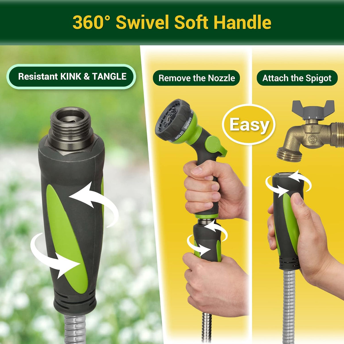 Garden Hose - Water Hose 100 FT with Swivel Handle, Flexible, Heavy Duty, No Kink, Lightweight