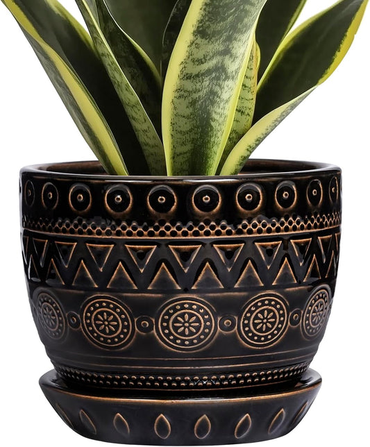 G EPGardening 5.5 Inch Ceramic Planter - Ceramic Plant Pot for Indoor Outdoor Plants, Boho Round