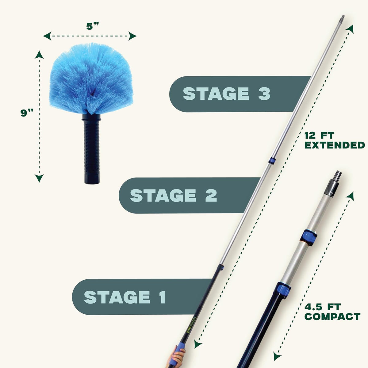EVERSPROUT 5-to-12 Foot Cobweb Duster and Extension-Pole Combo (20 Foot Reach, Soft Bristles) |