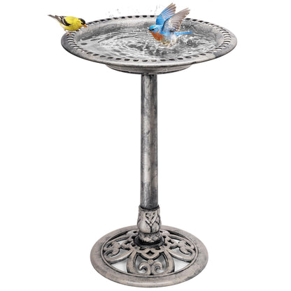 VIVOHOME Bird Bath for Outside, Polyresin Pedestal Birdbath, Gray