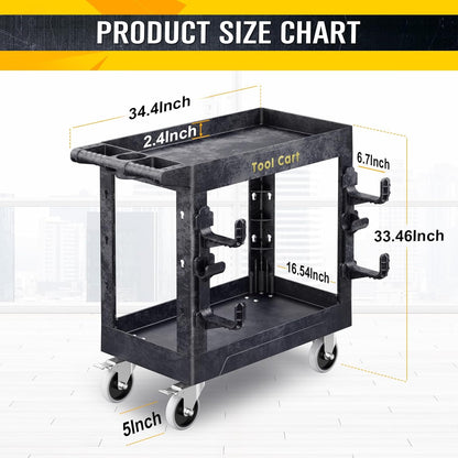Heavy Duty Garden Tool Carts,600LBS Capacity 2 Tier Yard Tool Storage Rack with Side Hooks Garage