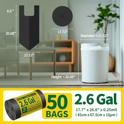 Small Trash Bags with Handles 2.6 Gallon 50 Count Black - Ocean Plastic Upcycling - Plastic Garbage