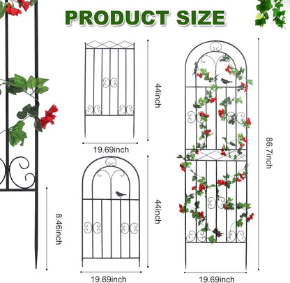 2 Pack 86.7" H x 19.7" W Metal Garden Trellis with Black Coating, Wire Lattice Grid Panel for