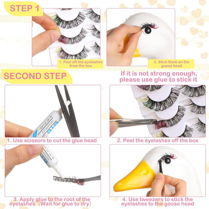 Aliceset 6 pcs Porch Goose Wings with Wigs Eyelash Cute Goosey Braid Wigs PoseAble Wings Reusable