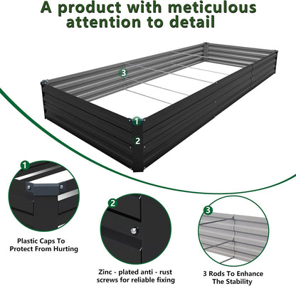 12×4×1FT(2PCS) Galvanized Raised Garden Bed Kit, Metal Planter Boxes，Large Outdoor Planters Garden