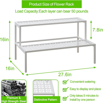Metal Plant Stand Metal 2 Tier Potted Multiple Flower Pot Holder Plant Shelf Indoor Plants