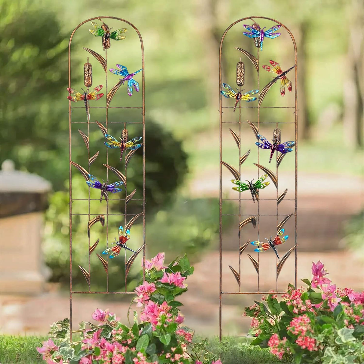 SUNNYPARK Set of 2 Dragonfly Metal Garden Trellis for Climbing Plants, Decorative Vegetables