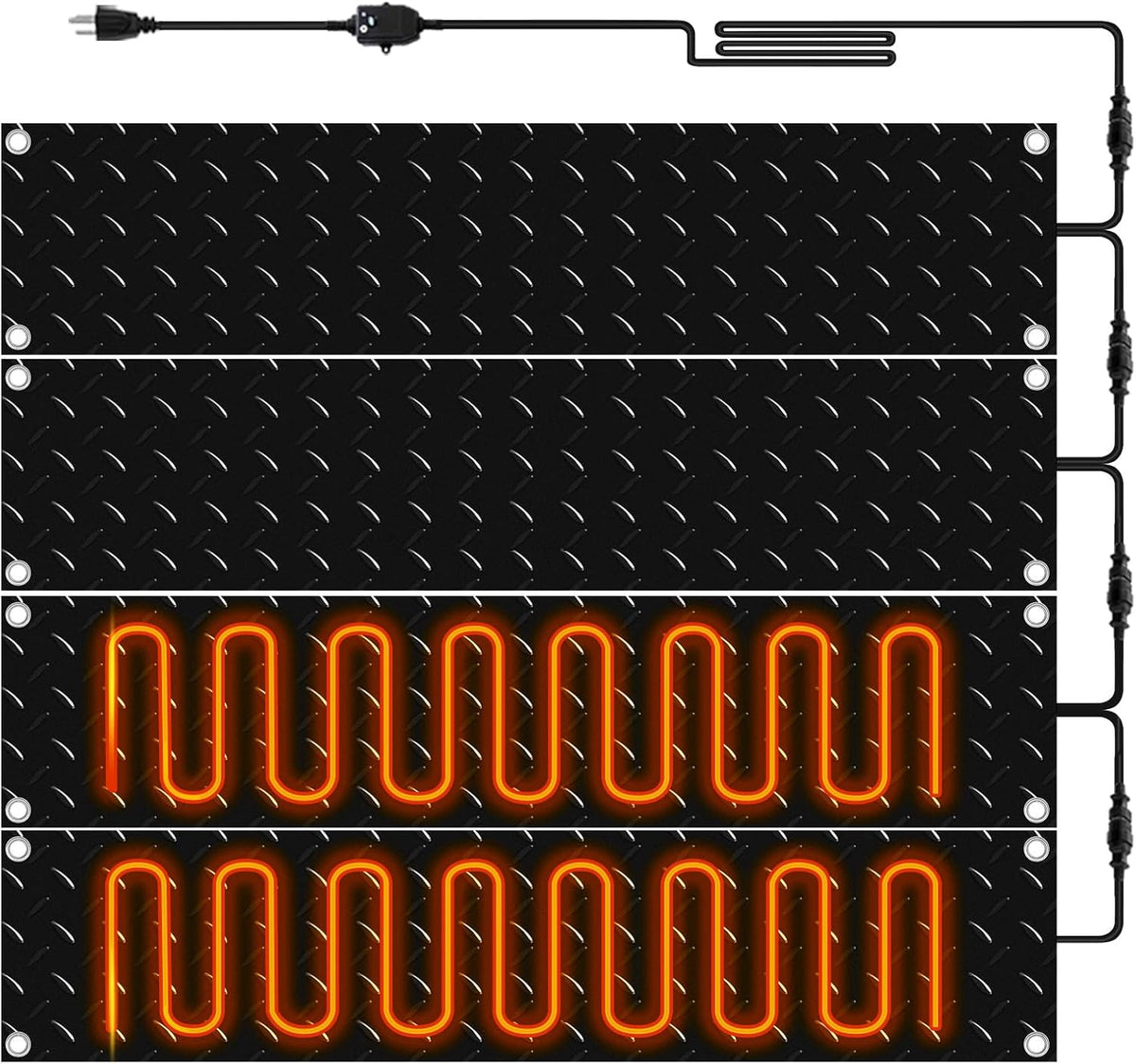 Riakrum 4 Pcs Heated Snow Melting Mats Outdoor, 10 x 30 in Winter Anti-Slip Heated Rubber Mat for