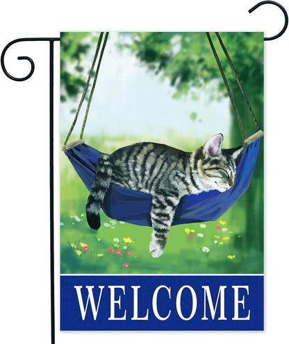 Welcome fall cat garden flag for outside 12x18, seasonal flags with cats double sided house flags