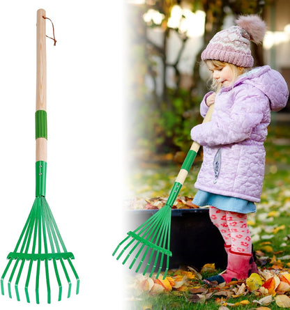 Kids Friendly Rakes for Leaves - 28" Child Size Small Rake with Durable Metal Head & Hardwood