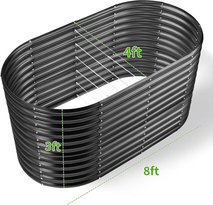 Land Guard 8x4x3ft Oval Galvanized Raised Garden Beds, Large-Capacity Metal Planter Box Outdoor