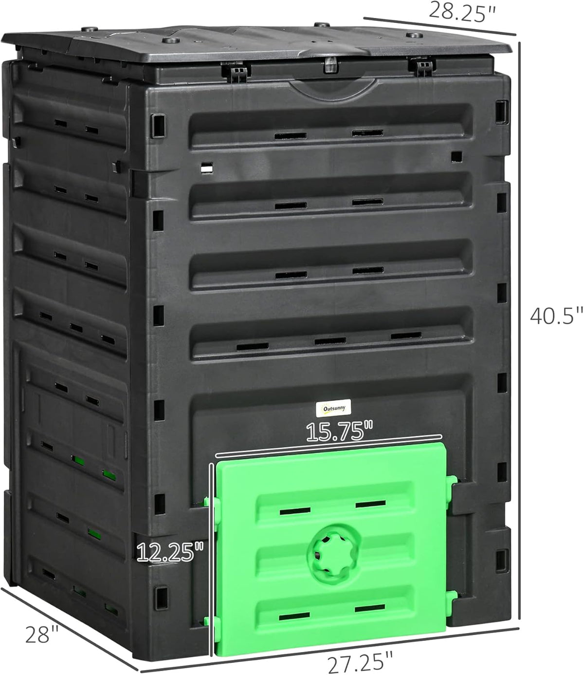 Compost Bin Outdoor 120 Gallon (450L) Garden Composter, BPA Free, with 80 Vents and 2 Sliding
