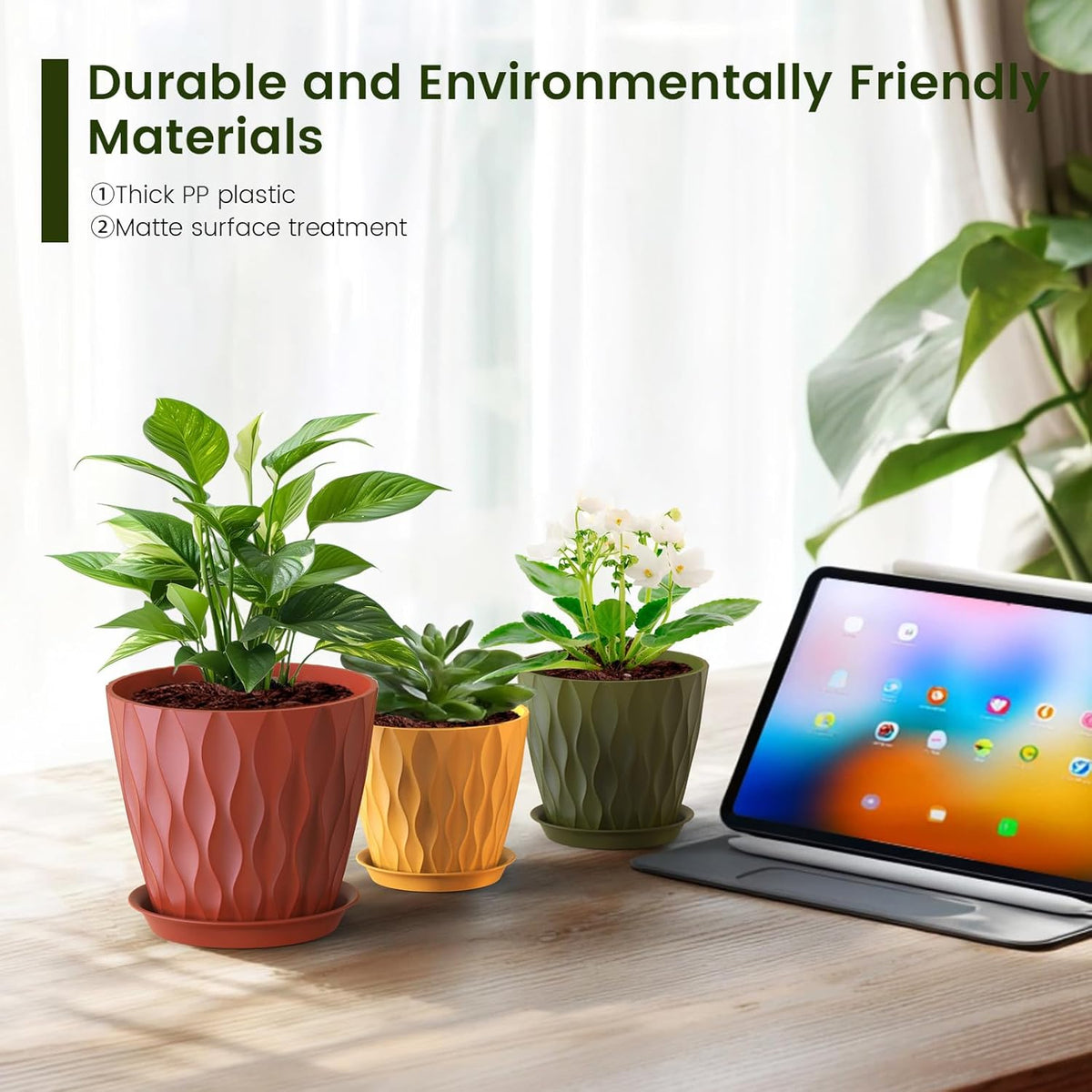 7/6.5/6/5.5/5/4.5/4 inch Plant Pots for Indoor Outdoor Plants, 7 Pack Thick Flower Pots with
