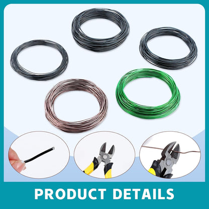 5 Roll Bonsai Wires, Anodized Aluminum Bonsai Training Wire with Wire Cutter, 3 Colors and 3 Sizes
