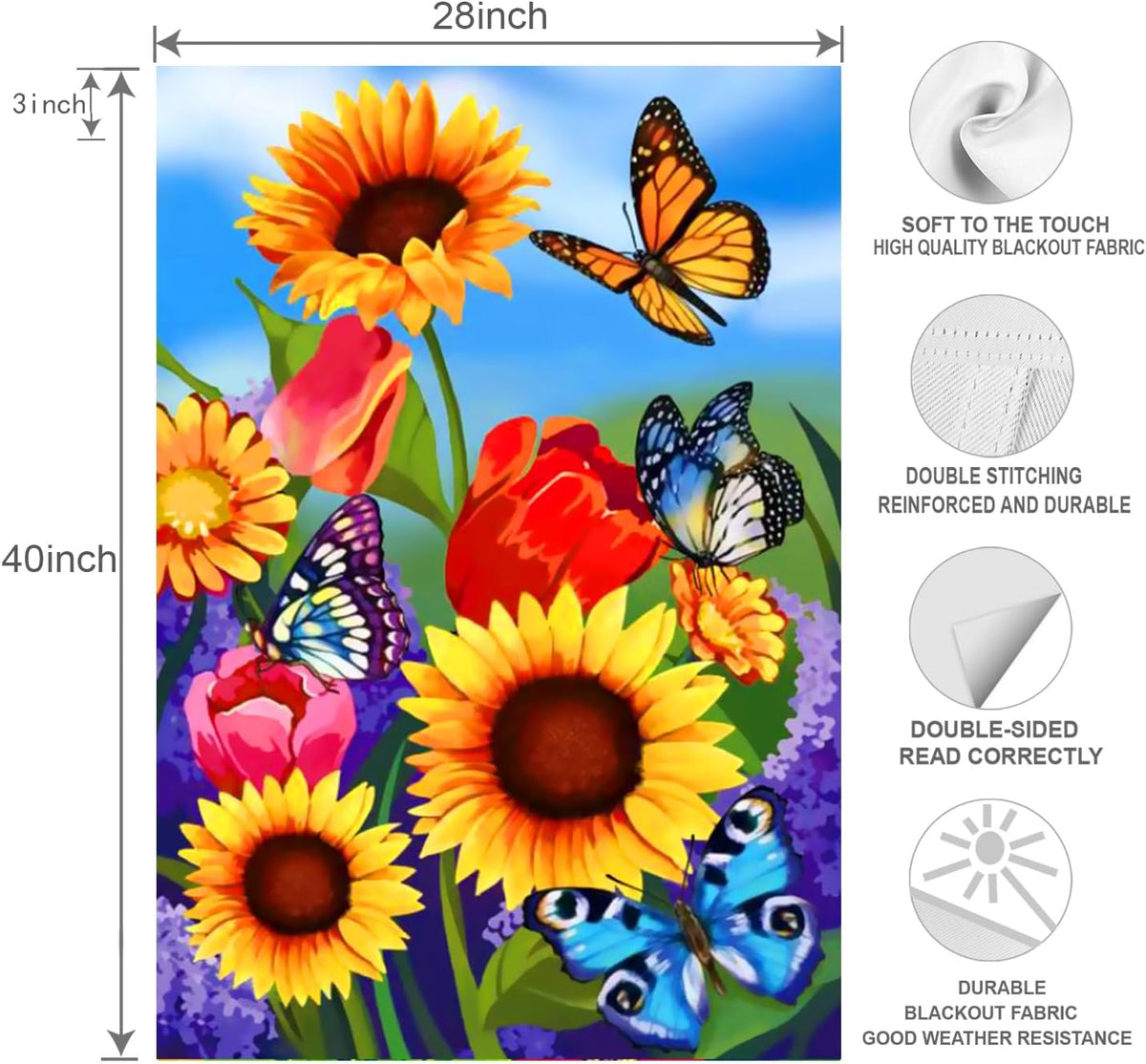 large Garden Flag 28x40 Double Sided sunflower flag, monarch Butterfly Floral Flower Welcome Garden
