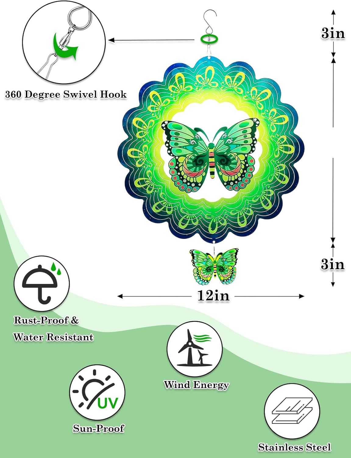 Butterfly Wind Spinner-3D Metal Hanging Wind Spinners, Perfect Ornament Gifts for Women/Men, 12