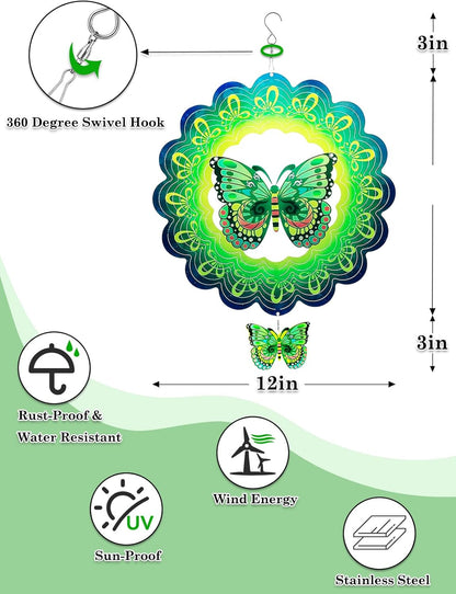 Butterfly Wind Spinner-3D Metal Hanging Wind Spinners, Perfect Ornament Gifts for Women/Men, 12