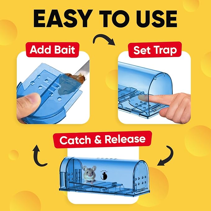 Motel Mouse Humane No Kill Live Catch and Release Mouse Traps, Reusable with Cleaning Brush - 4 Pack