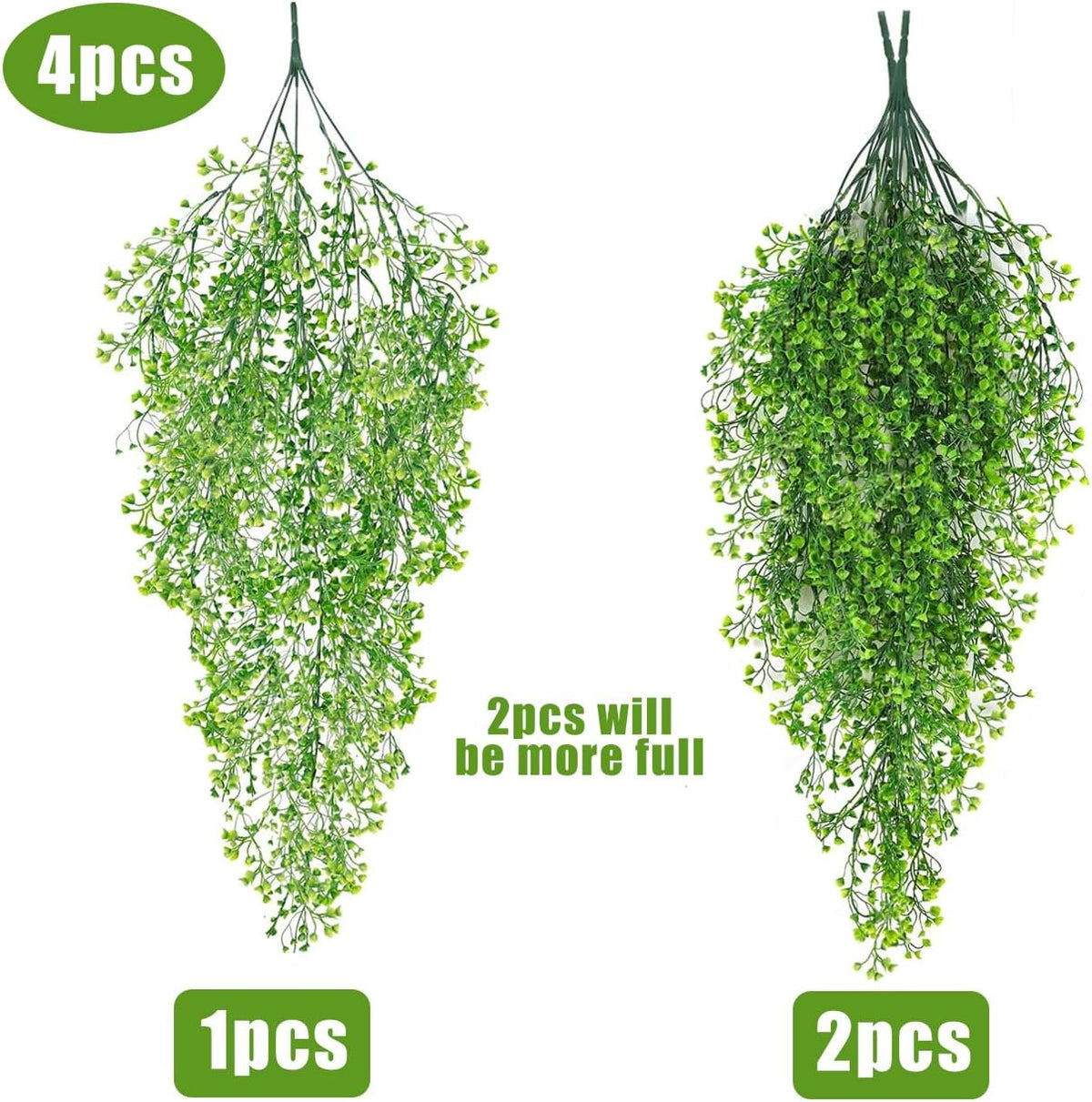 RECUTMS Pack of 4 Ferns Artificial Plants Large Artificial Hanging Plants Faux Ivy Vine Fake