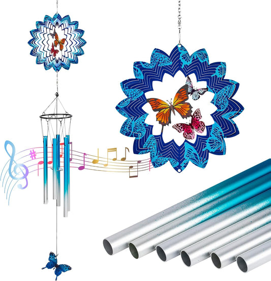 TUOKING Wind Chimes for Outside 3D Butterfly Wind Spinner Windchimes Outdoor Yard Hanging Decor for