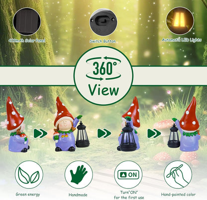 Gnome Statue Garden Ornaments Art Outdoor Decoration with Solar Powered LED Lights Decor for