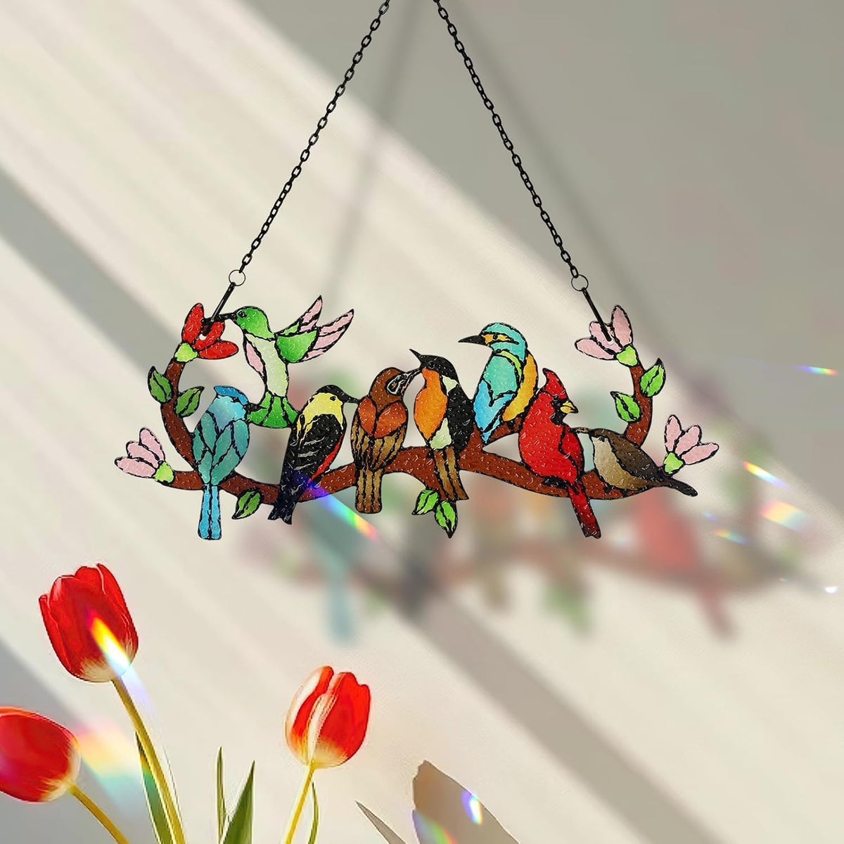 Huray Rayho Birds On Branch Stained Glass Suncatcher Cardinal Hummingbird Kingfisher Double Side