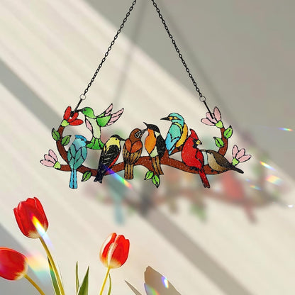 Huray Rayho Birds On Branch Stained Glass Suncatcher Cardinal Hummingbird Kingfisher Double Side