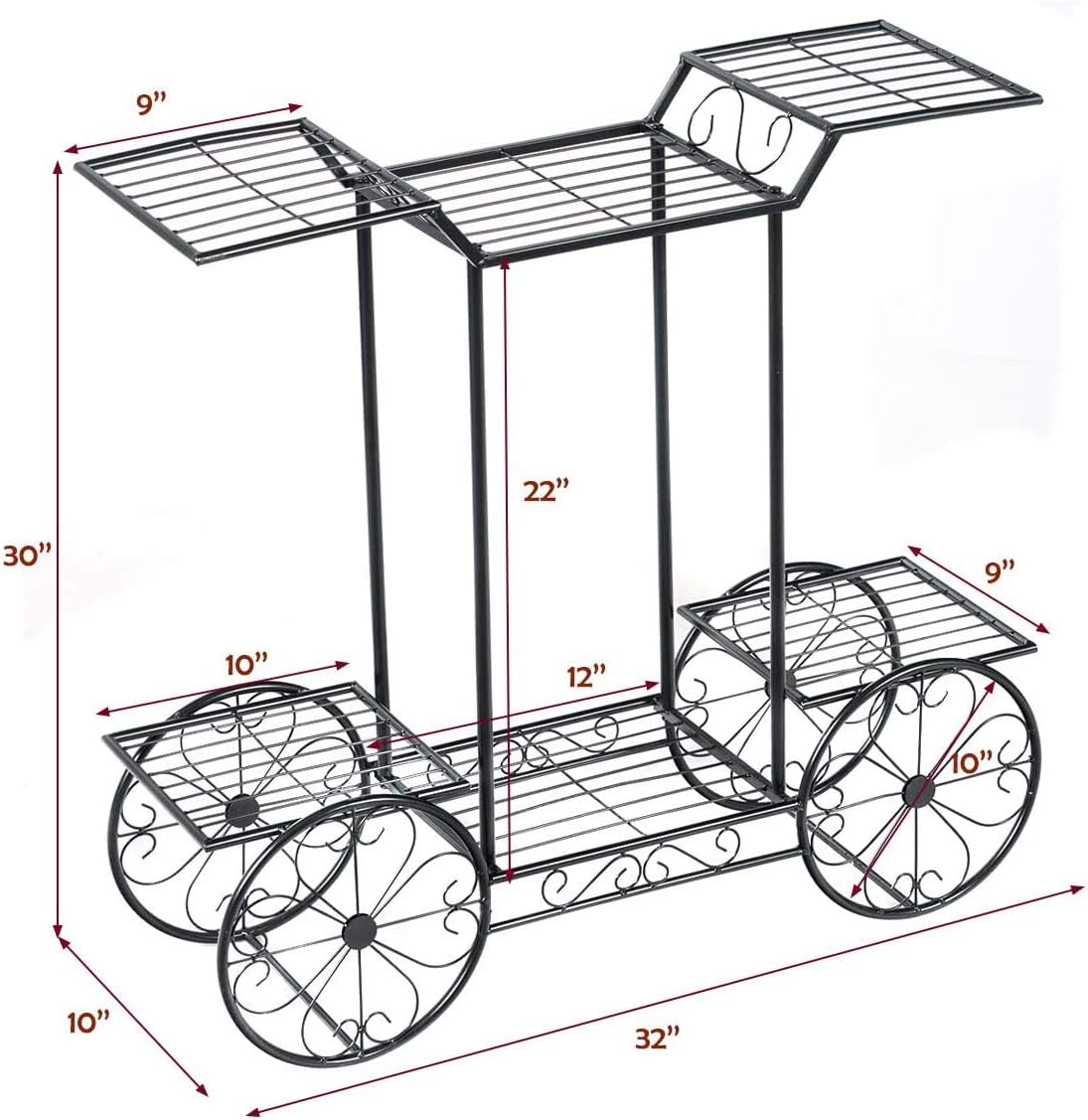 Giantex 6-Tier Plant Stand Flower Pot Holder Metal Flower Display Shelf with 4 Decorative Wheels