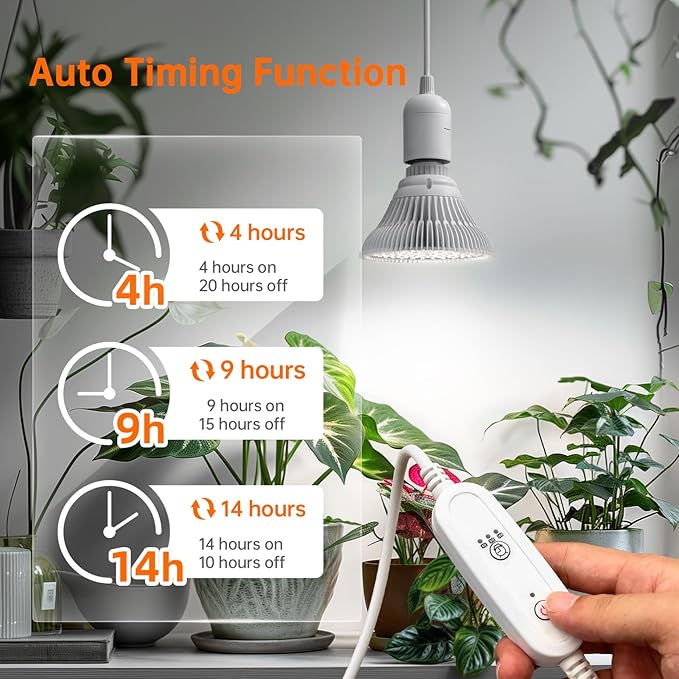 Bstrip Hanging Grow Lights for Indoor Plants, 25W Full Spectrum, White Plant Light Bulb with Timer