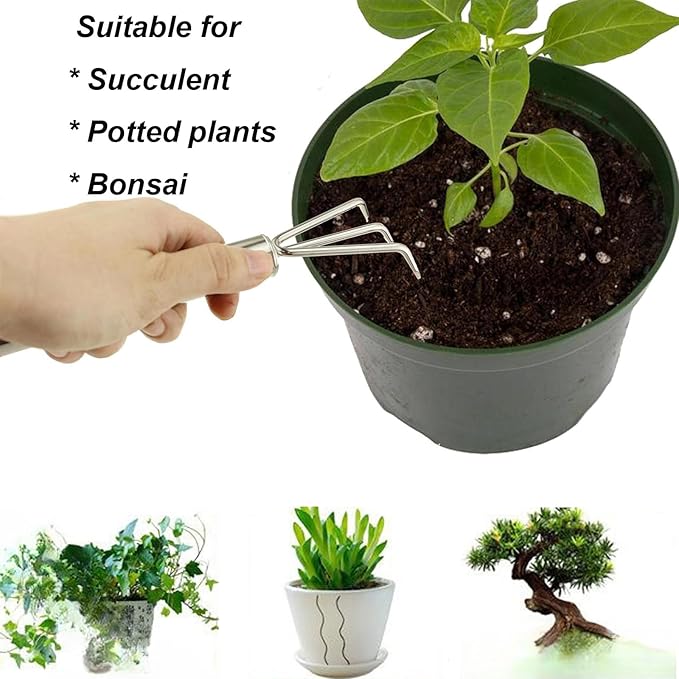 3 Pcs Stainless Steel Mini Garden Tools Set Small Tiny Shovel Trowel Root Extractor Hand Rake