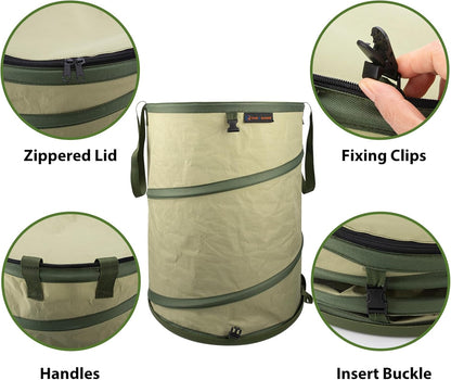 YUDI & GARDEN 29 Gallon Hard Bottom Collapsible Trash Can｜Collapsible Garden Bag｜Camping Trash Can