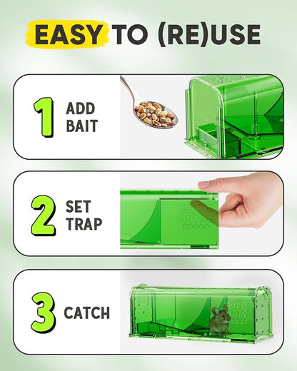Motel Mouse Humane Mouse Traps No Kill Live Catch and Release 4 Pack - Reusable, Easy to Use &