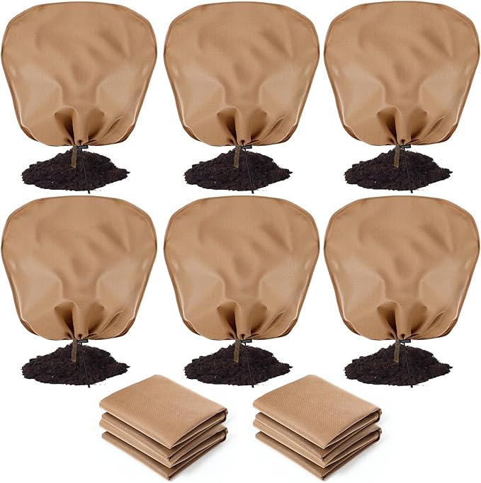6 Pcs Winter Plant Covers Freeze Protection Reusable Plant Protector Bag with Drawstring Warm